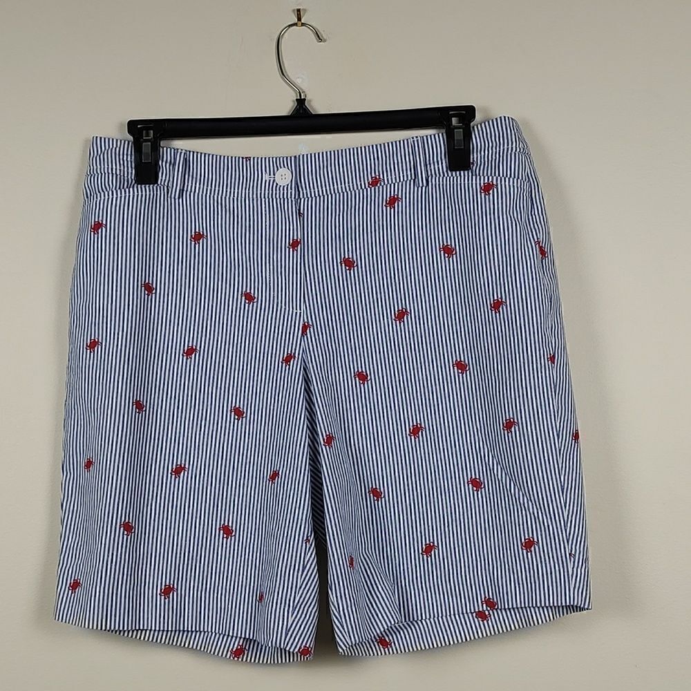Talbot's Girlfriend Cotton Pinstripe Shorts with Crab Print Size 14P